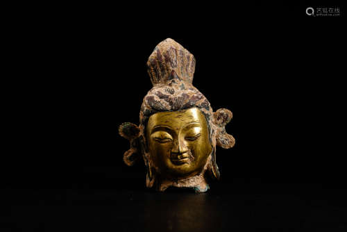 A Chinese Gilt Bronze Buddha Head