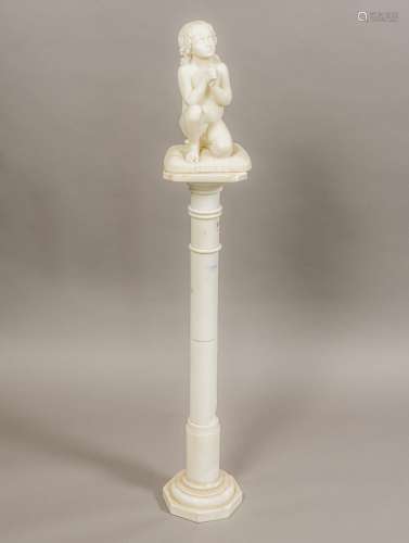 CONTINENTAL SCHOOL (19th century) Bedtime Prayers Carved marble, signed with TF monogram to base,
