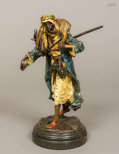 FRANZ XAVIER BERGMAN (1861-1936) Austrian Model of an Arab Huntsman Carrying a Gazelle Cold painted