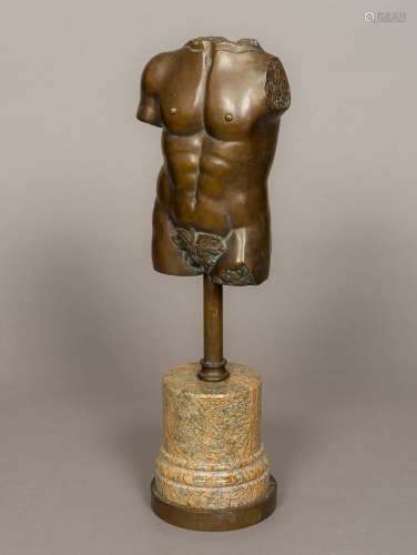 After the Antique Torso Bronze, standing on a turned marble plinth base. 47 cm high overall.