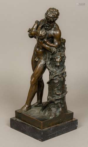 After The Antique Bearded Male Holding an Infant beside a Tree Stump Bronze,