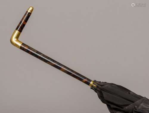 A Brigg 18 ct gold mounted tortoiseshell handled umbrella With simple angular handle engraved with