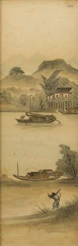 CHINESE SCHOOL (late 19th/early 20th century) Figures in River Landscapes A set of four ink and