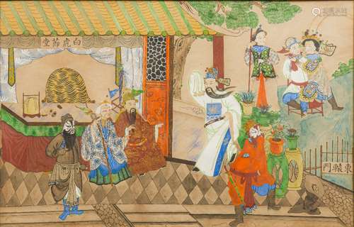 CHINESE SCHOOL (20th century) Actors Performing Before a Courtly Couple Before a Scholars Desk With