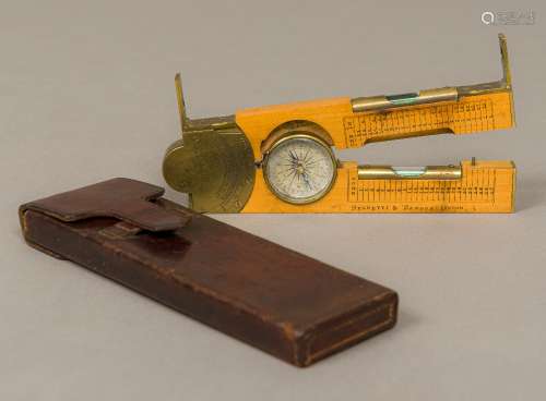 A Victorian brass mounted boxwood clinometer rule by Negretti & Zambra, London Of folding form,