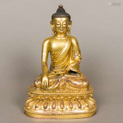 A good and finely cast Chinese gilt bronze figure of Buddha Seated in Dhyanasana,