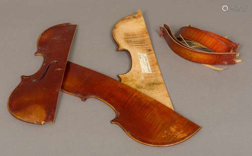 An early 20th century Italian violin in pieces (front treble side,