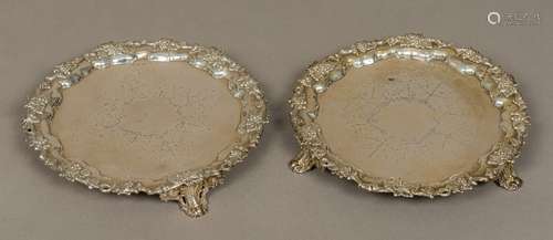 A pair of early Victorian silver salvers, hallmarked Sheffield 1841,