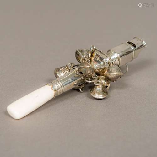 A George III ivory mounted baby's rattle,