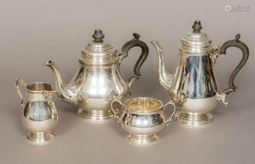 A four piece silver tea and coffee set, each hallmarked for Sheffield 1963,