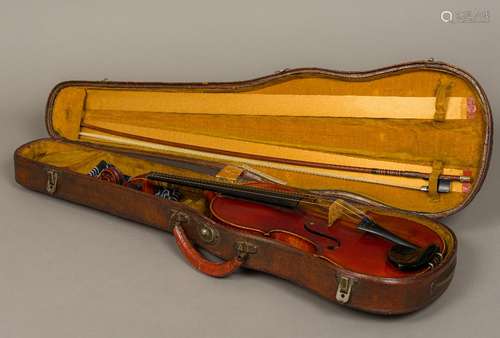 A 19th century violin The interior bearing a paper label inscribed Leon Bernardel, Luthier,