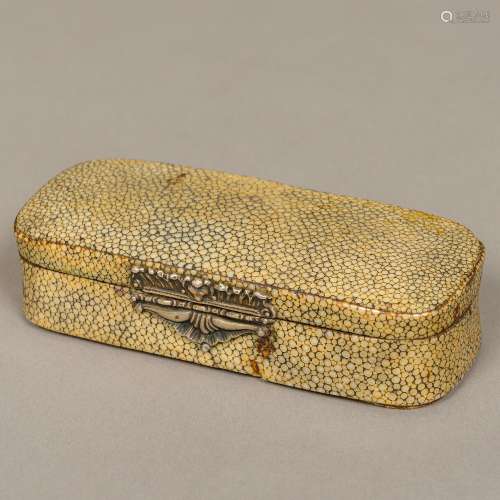An 18th century Continental shagreen covered box Of lightly domed hinged rounded rectangular form,