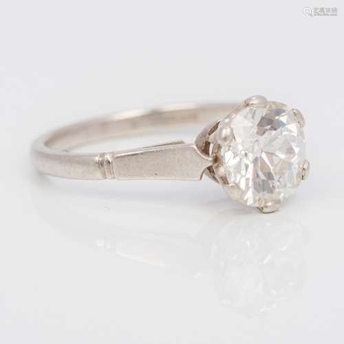 An early 20th century platinum diamond set solitaire ring The old mine cut stone approximately 2.