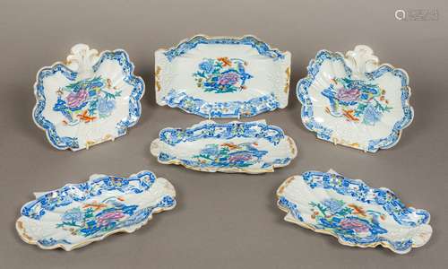 Six early 19th century Masons patent ironstone china dishes Each with moulded decoration within a