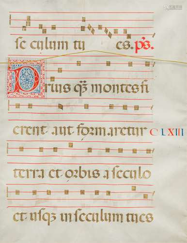 Two antique antiphonary leaves on vellum Doubled sided, framed and glazed. 35.5 x 46 cm.