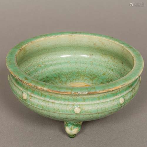 A Chinese Ming porcelain censer With all over turquoise glaze and studded decoration. 18.