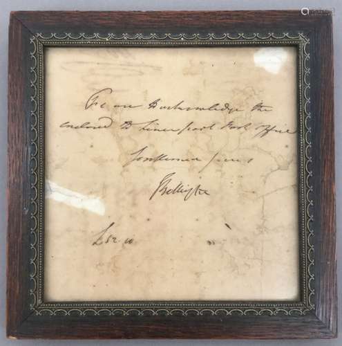 ELIZABETH BILLINGTON (1765-1818) British Signed handwritten note Framed and glazed;