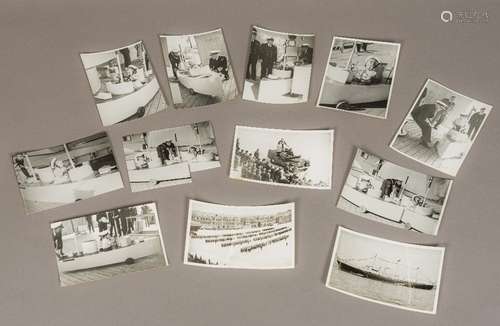 Twelve black and white photographic prints of the Royal Yacht Britannia in the Grand Harbour,