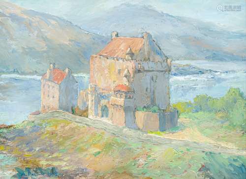 ARTHUR PALING (20th century) British Scottish Loch-Side Castle Oil on canvas, signed, framed. 47.