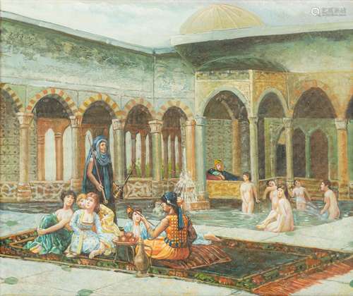 DECORATIVE SCHOOL (20th century) The Hareem Oil on canvas, unframed. 60 x 50 cm.