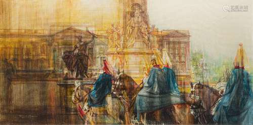 ERIC MASON (1921-1986) British (AR) Household Cavalry Before Buckingham Palace Oil on canvas,