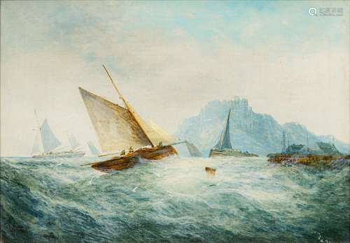 GEORGE KNIGHT (19th century) British Shipping off the Coast in Choppy Waters Oils on canvas, signed,