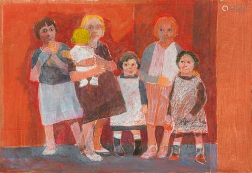 KENN BURROWS (20th/21st century) British (AR) Family With Baby Mixed media on board, unframed.