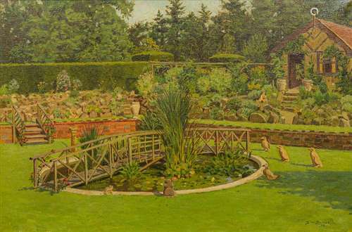 STANLEY W BARWELL (born 1892) British Bridge Over the Lily Pond Oil on canvas,