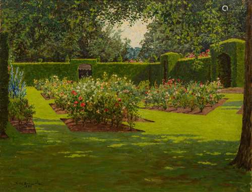 STANLEY W BARWELL (born 1892) British The Rose Garden Oil on canvas, signed and dated 1936, framed.