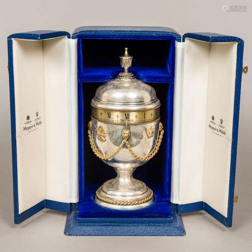 A silver cased limited edition Royal Commemorative urn clock by Mappin & Webb,