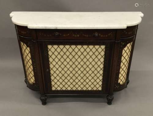 An early 19th century marble topped painted rosewood and mahogany side cabinet The stepped shaped