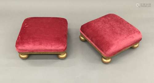 A pair of 19th century carved giltwood foot stools Each of square section form,
