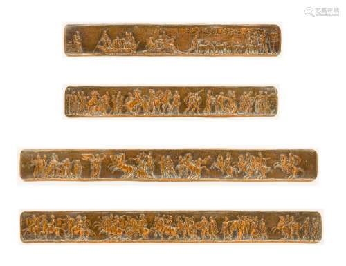 Four 19th century copper frieze panels Each depicting a classical Roman scene,