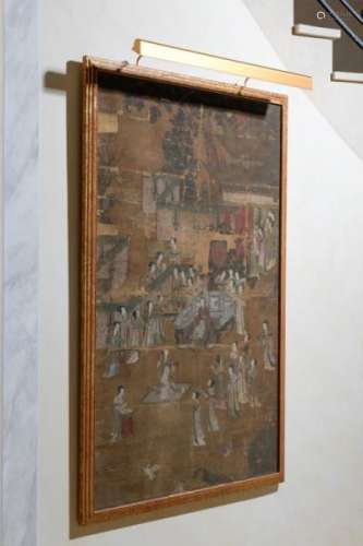 Scène de cour avec musiciennes et danseuse, peinture sur soie, Chine, XIXe s., env. [...]