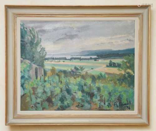 Charles Clément (1889-1972), Les vignes à Lutry, huile sur toile, signée et datée [...]