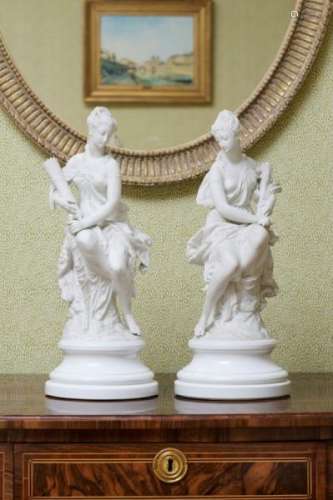 Paire de sculptures en biscuit figurant Diane et Cérès, fin XIXe. Posant sur un [...]
