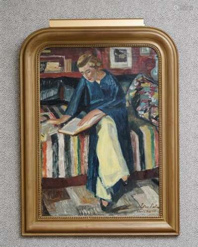 Edmond Bille (1878-1959), Femme assise sur un lit, huile sur toile, signée, 80x58 cm  -