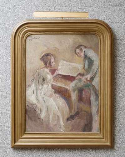 Otto Vautier (1863-1919), Couple au piano, huile sur toile, signée et datée 1915, [...]