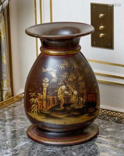 Paire de vases balustres sur piédouche à col évasé en céramique, par F. Gerbing [...]