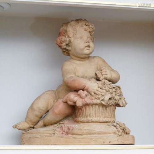 Jeune Bacchus, sculpture en terre cuite, signée LE BRUN dans la masse, h. 40 cm -