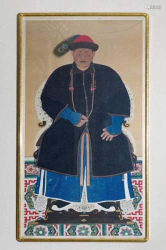 Portrait princier, peinture sur soie, Chine, XIXe s., 177x96 cm   -  - Portrait of a [...]