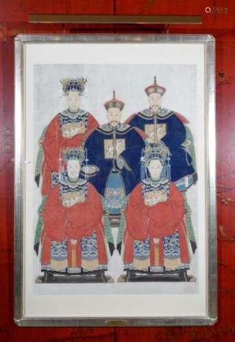 Portrait de dignitaires, peinture sur papier, Chine, XIXe s., 125,5x90,5 cm   -  - [...]