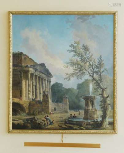 Hubert Robert (1733-1808), copie d'après, Scènes de vie devant des monuments [...]