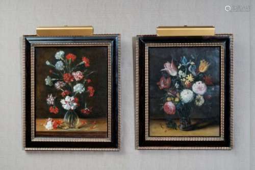 Jan I Brueghel (1568-1625), copie d'après, Bouquets de fleurs, paire d'huiles sur [...]
