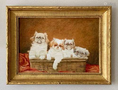 Henry Crowther (XIX-XX) & A M Barbam (XX), Portrait d'un Pekinois et Portrait de [...]