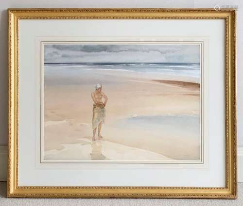 William Russell Flint (1880-1969), Femme sur la plage, aquarelle sur papier, signée, [...]