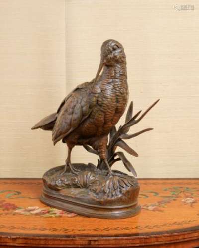 Alfred Dubucand (1828-1894), Bécasse, bronze à patine médaille, signé DUBUCAND [...]