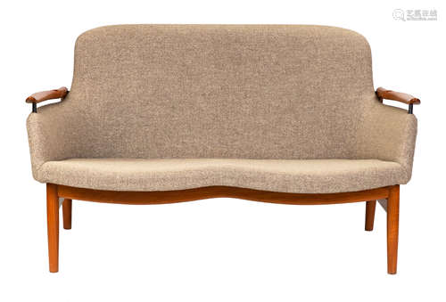 Finn Juhl Settee (Danish, 1912-1989) Model NV-53. Denmark. Produced by Niels Vodder. Frame with teak