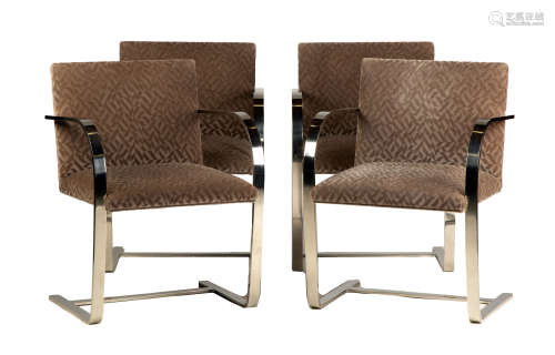 Mies Van der Rohe (1886-1969) Bruno Chairs. Stainless steel. Ani Albers pattern mohair upholstery.