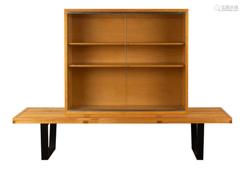 George Nelson & Associates Slat Bench with Bookcase. produced by Herman Miller. Bench: L. 68